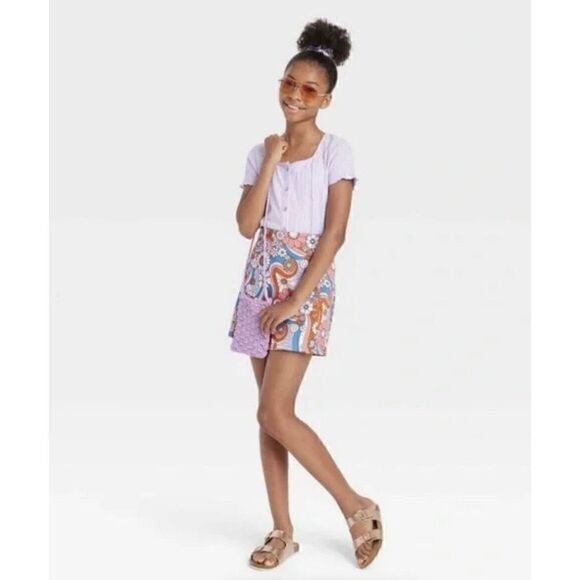 Girls' Notch Skirt - art class Pink Floral X Large. Zipper closer NWT. L - Picture 1 of 5